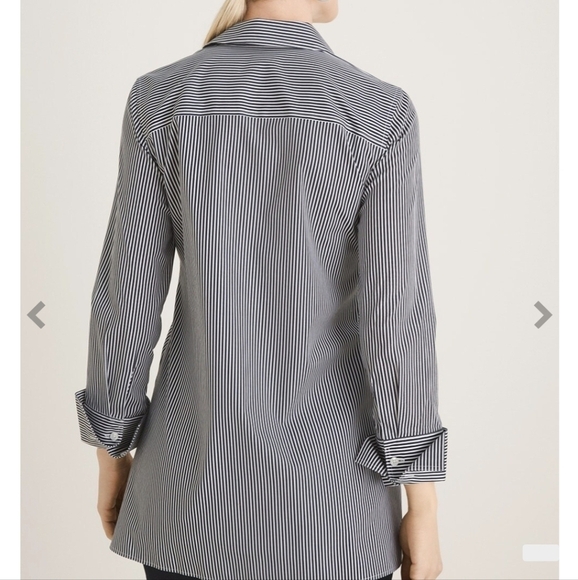 Chico's Cotton Stripe Floral No Iron Long Sleeve Button Front Shirt Size 12/14 - Picture 4 of 10